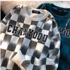 Xiaoyue Xiaopu Instagram Trendy Chessboard Chessboard Checkered Okoła szyja Pluszowy sweter dla mężczyzn dla mężczyzn jesienne zima koreańska luźna i gęsta płaszcz