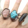 Cluster-Ringe Rohe Türkise Antike Kupferlünette Schwarzer Meteorolith Rosenquarz Band Retro Punk Verstellbarer Fingerschmuck Modegeschenke