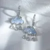Boucles d'oreilles coréennes mignonnes en forme de nuage pour femmes, cristal bleu, pluie, Zircon, goutte, bijoux de fête de mariage, cadeaux