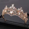 Tiaras Vintage Baroque Gold Rhinestone Crystal Crown Wedding Tiara Crown Pageant Prom Crowns Bride Headbands Crown Hair Accessories Y240320