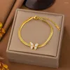 Halskette Ohrringe Set 316L Edelstahl Peitschenkette Grüne Muschel Weißer Schmetterling Anhänger Armband Mädchen Hochzeitsschmuck