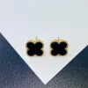 Designer 18K Gold Agate Earrings For Woman Luxury Design S925 Sterling Silver Lucky Clover Pendant Necklace Earring Smyckesuppsättning för kvinnors presentdesigner halsband