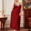 Mulheres sleepwear sexy mulheres rendas seda cetim sem mangas nighties verão v-pescoço suspender fino longo imitação camisola