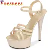 Kleding Schoenen Mode Sexy Open Teen 15 17 CM Zwart Rode Kleur Hoge Hakken 2022 Zomer Sandalen Feest Bruiloft Nachtclub WomenQZLX H240321