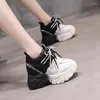 Casual schoenen 10 cm merk lente ademende mesh sneakers verborgen toenemende sport vrouw wedge chunky hoog platform