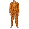 Vêtements de nuit pour hommes Halloween Bat Pyjama Ensembles Orange et Noir Fashion Lady Manches longues Loisirs en vrac 2 pièces Costume à la maison Grande taille XL 2XL