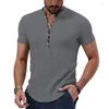 Casual herenoverhemden 2024 katoenen t-shirt met korte mouwen V-hals knop linnen overhemd kleding tops voor heren