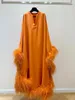 Robes décontractées Robe de soirée de luxe en soie véritable pour femme pleine handamde plume d'autruche orange cape 2024 sexy col en V lâche robe de soirée