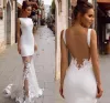 Klänningar 2020 Simple Satin Lace Bohemian Wedding Dresses Sheath Bateau See Även om Berta Berta Wedding Dress Vestidos de Novia Bridal klänningar l