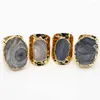 クラスターリング天の川agate druzy Quartz調整可能リング女性Irregualr raw Stone Gold Color Open Finagh Jewelry Wholesale 4pcs