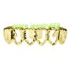 Denti in oro 18 carati Grillz Top Bottom Grills Dental Hollow Open Face Grill Vampire Fang Tooth Caps Body Jewelry Party
