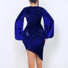 Casual Dresses Evening Party Dress for Women Long Sleeve Solid paljetter V-Neck High midjepaket Höft Fashion Elegant Commute Slim Sexy