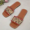 Slippers 2024 Foreign Trade Flat For Women Summer Style Leopard Print Square Toe Outer Wear Casual Beach Ladies Sandals 43