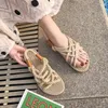Chaussures décontractées d'été édition coréenne sandales femmes fond plat corde CrossTie confortable bout ouvert plage