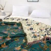 毛布の夏の綿の寝具カバーモスリンスローブランケットホーム格子縞の青い緑の快適で通気性