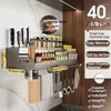 Kitchen Storage 1pc Knife Rack Double-layer Wall-mounted Multifunctional Holder Household Punching-free Organizer