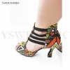 Schuhe 2020 Neue Salsa Dance Schuhe Frauen Afrikanische Druckleder komfortable Ferse Gepostete Wildleder -Außensohle Girls Bachata Latin Dance Schuhe