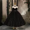 Glänzende Blumenmädchenkleider, Brautjungfern-Party-Festzug-Kleider, schwarz, Erstkommunion-Kleid, Kinder-Teenager-Festzug-Kleider, Geburtstags-Party-Kleid für Hochzeit, Cooktail-Kleid