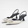 Robe chaussures femmes sandales traf2024 été slingback transparent pompes à talons hauts cristal diamant arc décorer mules à talons hauts PVC