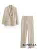 Kondala vintage Autumn Office Women Suit stripe V Neck Double Breasted Pockets Blazer Straight Loose Pants Fashion Set 240319