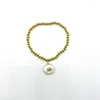 Bangle 5st/Lot Wholesale Cubic Zircon Charm Barock Pearls Copper Pärlor Elastiska armband