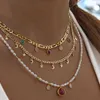 Hänge halsband Bohemian Gold Plate Punk Chain Artificial Pearl Lock Round Pendant Halsband Womens Fashion Retro Multi Layered Jewelry2404