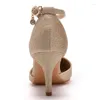 Sandaler 7cm Foreign Trade Slim Heel Pointed Gold Sequin