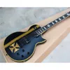 Elegante cruz de ferro sw guitarra elétrica antiga cruz listrada amarela, corpo preto e ferragens pretas, incrustação de trastes especiais, pode ser personalizado