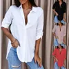 Blusas femininas chemises et roupas de trabalho para mulheres blusa camisa branca outono simples manga comprida com decote em v botão para baixo blusa mujer topo