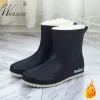 Botas negras más el terciopelo Botas de lluvia cálida de la plataforma de moda