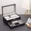 Fall Fashion Watch Box Double Layer 12 Löstagbar spelautomat Watch Organizer Storage Box Collection Faux Leather Watch Box With Glasstop