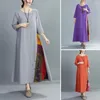 Casual Dresses Women Spring Summer Dress Retro Color Matching Printed A-line Loose Hem Three Quarter Sleeves Maxi