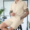 Tracksuits masculinos Casual Loose Fit Homens Terno Relaxado Conjunto Desportivo Verão Outfit com V-Pescoço T-shirt Larga Perna Shorts para