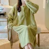 女性用スリープウェアドレスデザインスリープボトムウォームドレッシング冬サイズの女性ドレスソフトな大きなナイトガウンパジャマ睡眠韓国のセーター長