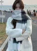 スカーフ冬のモヘアハンディワークノットタッセルカラーブロッキングレトロファッション気質女性スカーフ厚い温かい襟の長いショール