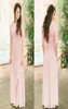 Country Wedding Bridesmaids klänningar Boho ärm Modest Rose Dusty Long Bridesmaid Dresses With Half Hleeves Lace Chiffon8974076