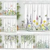 Cortinas de chuveiro aquarela floral cortina primavera fazenda vegetação folhas borboleta simples moderno rústico poliéster impressão banheiro decoração conjunto