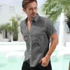 Chemises décontractées pour hommes Chemise à manches courtes pour hommes Bouton d'été Tops hawaïens Chemise noire