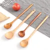 Cucchiai 1/2/4 pezzi lunghi in legno stile coreano per cucinare la zuppa mescolando agitare 10,9 pollici manico in legno naturale utensili da cucina rotondi