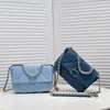 Дизайнерская сумка, летняя новая сумка с клапаном, 19 сумок, синяя джинсовая маленькая квадратная сумка, золотистая, серебряная цепочка, сращивающая кошелек на плечо, женский роскошный кошелек через плечо 26 см