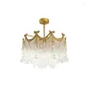 Lustres Nordique luxe pur cuivre LED cristal plafond lustre arc gland suspension lampe décoration de la maison chambre salon romantique