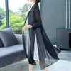 Women's Trench Coats 2024 Summer Sunscreen Clothing Long Cardigan Chiffon Shawl Sleeve Loose Thin Coat E313