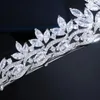 Hårklipp Pera Noble Leaf Shape Cubic Zirconia Crown Tiaras Bridal Wedding Hairwear For Women Party Accessories Jewerly H024