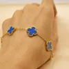 Nouveau Bracelet trèfle à quatre feuilles bleu plaqué or bijoux marque Double face Bracelet trèfle à 4 feuilles pour les femmes