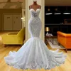 Luxe Kant Zeemeermin Trouwjurk 2024 Spaghettibandjes Sweetheart Sparkle Parels Kralen Bruidsjurken Vestidos De Novias Robe De Mariage