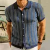 Herren-Freizeithemden, Sommer, luxuriös, gestreift, bedruckt, gestrickt, Pola-Ausschnitt, kurzärmelig, Button-Down-T-Shirts für Herren, Vintage-Business-Strickwaren