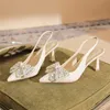 Top High Heels For Summer Sandal Women Rhinestone Bow Back Hollow Slim Heel Sandals 240228