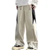 Calças masculinas Calças de cintura ajustável Homens Long Wide Leg Cordão Sweatpants com profunda virilha elástica contraste cor macia