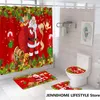 Duschgardiner 2024 Julgardin Set Santa Claus Washable Polyester Fabric Badrum Toalett Cover Mat Cartoon Style Snowman snögubbe