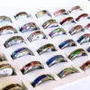Wedding Rings Wholesale 30Pcs/lot Lassic Colorful Abalone Shell Style Stainless Steel Ring For Men And Women's Fashion Jewelry Gift
